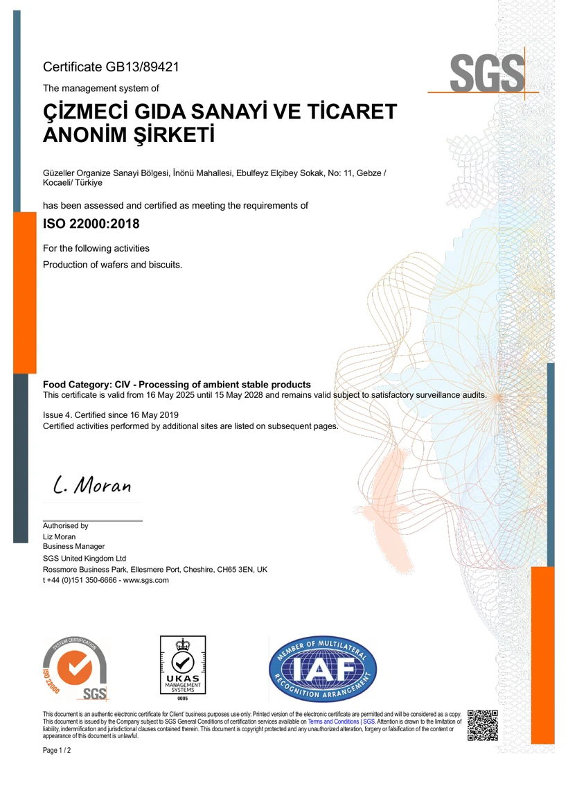 ISO 22000:2018 sertifikası